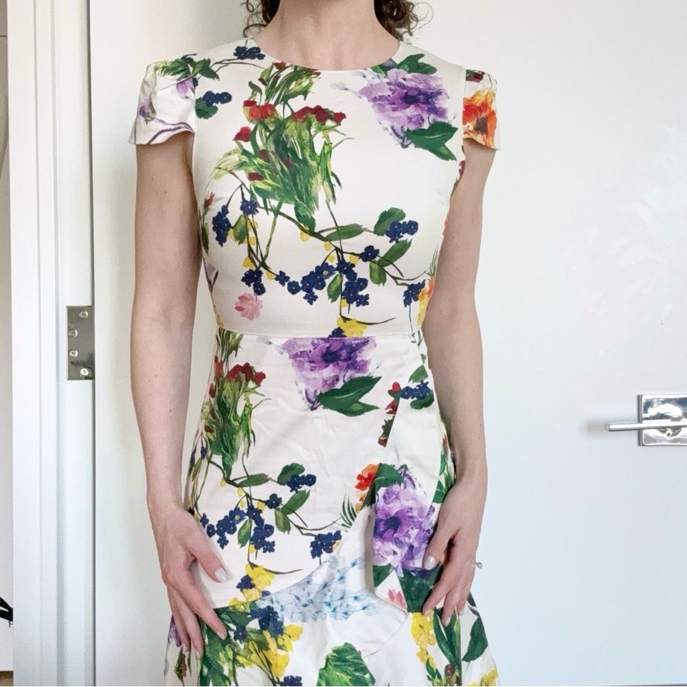 Alice + Olivia Kirby ruffle wildflower dress coastal graduation wedding guest
